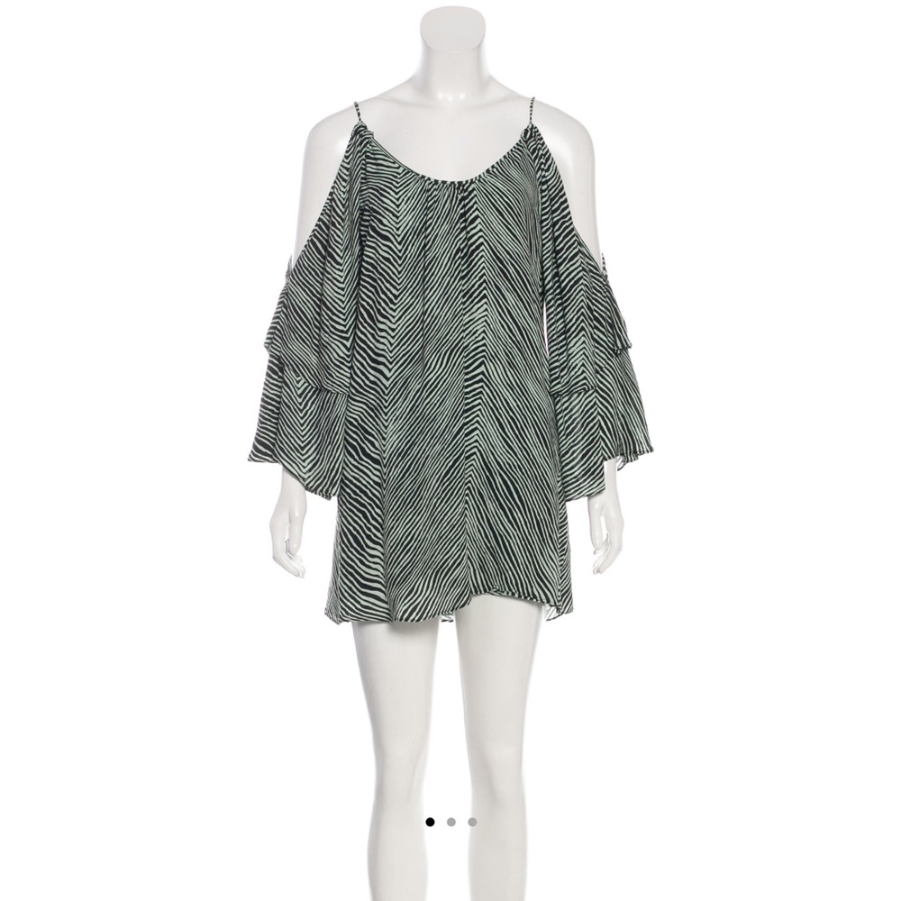 Parker Cold-Shoulder 100% Silk Mini Dress XS Black/White - Picture 2 of 16